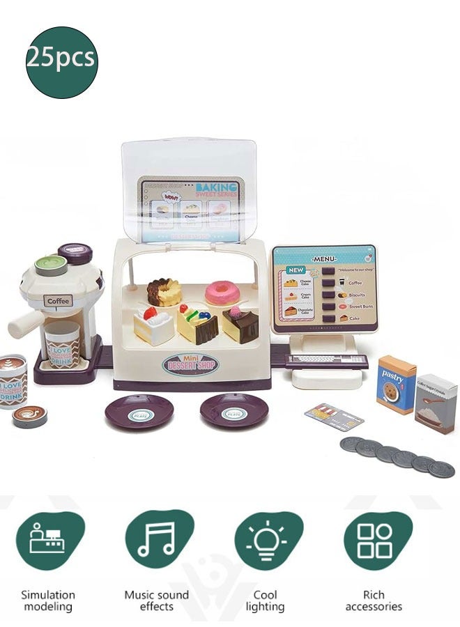 شو وو مجموعة ألعاب تسجيل النقود التظاهرية مكونة من 25 قطعة، لعبة مقهى للأولاد والبنات مع ماكينة صنع القهوة - Image 1